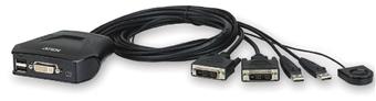 Aten 2-port DVI KVM USB mini, integrované kabely