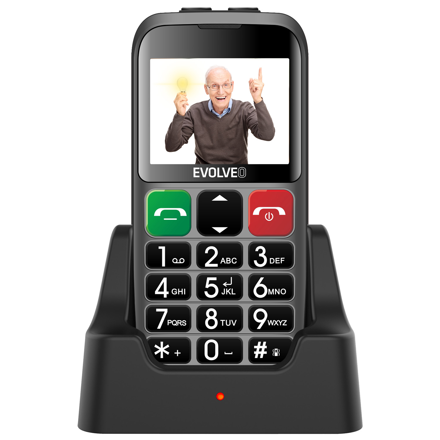 EVOLVEO EasyPhone ET, mobilní telefon pro seniory s nabíjecím stojánke