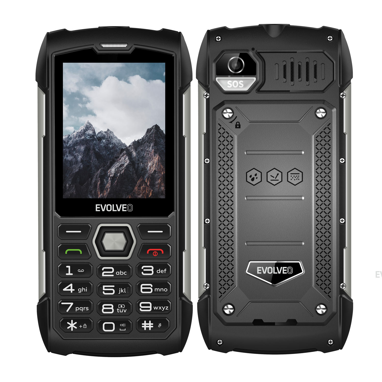 EVOLVEO StrongPhone H1, vodotěsný odolný Dual SIM telefon, černá-stříb