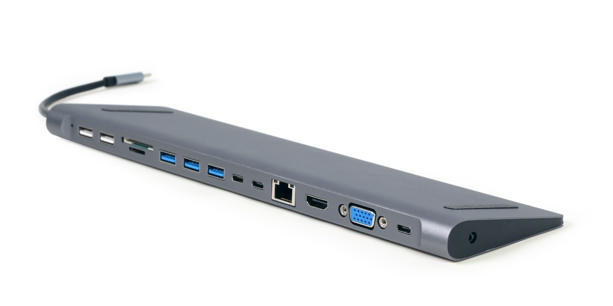 Gembird USB-C 9v1 multiport USB + HDMI + VGA + PD + čtečka karet + LAN