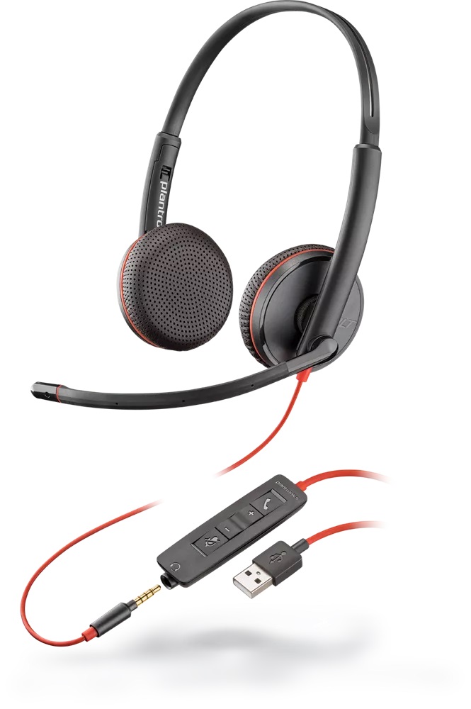Poly Blackwire C3225/Stereo/USB/Drát/Černá-červená