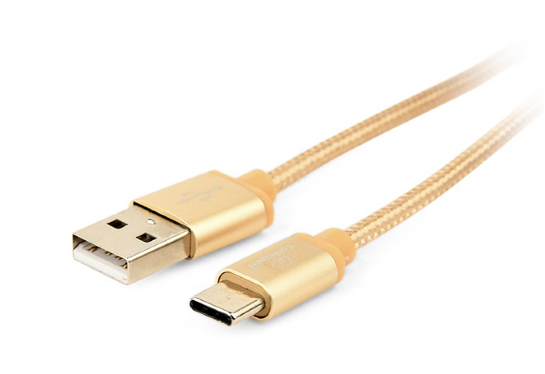 GEMBIRD Opletaný USB-C - USB 2.0, M/M, 1,8 m, zlatý
