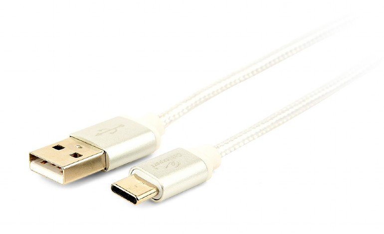 GEMBIRD Opletaný USB-C - USB 2.0, M/M, 1,8 m, stříbrný