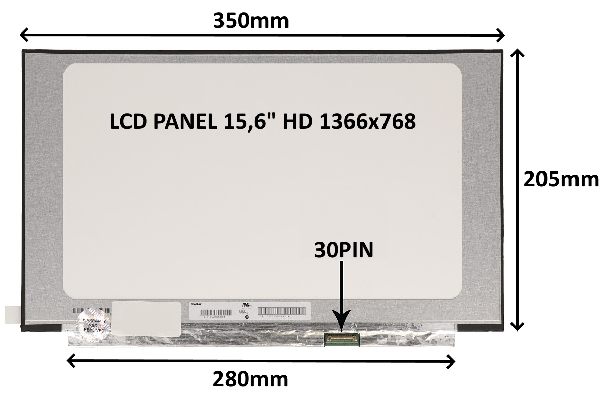 LCD PANEL 15,6" HD 1366x768 30PIN MATNÝ / BEZ ÚCHYTŮ