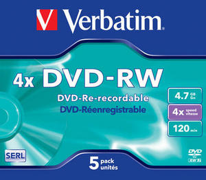 VERBATIM DVD-RW (4x, 4,7GB), 5ks/pack