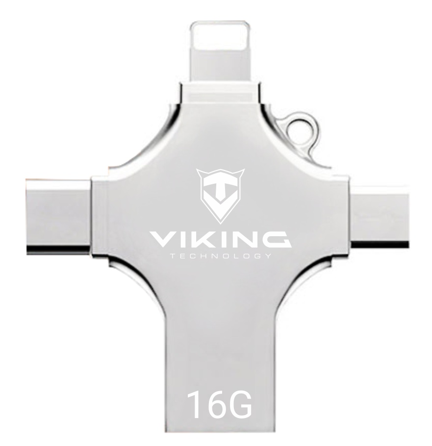 VIKING USB FLASH DISK 16G, 4v1 S KONCOVKOU APPLE LIGHTNING, USB-C, MIC