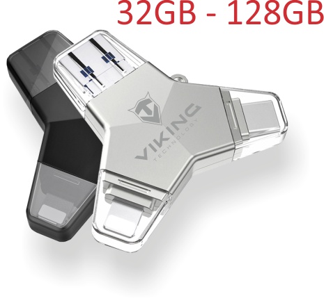 VIKING USB FLASH DISK 3.0 4v1 64GB, S KONCOVKOU APPLE LIGHTNING, USB-C