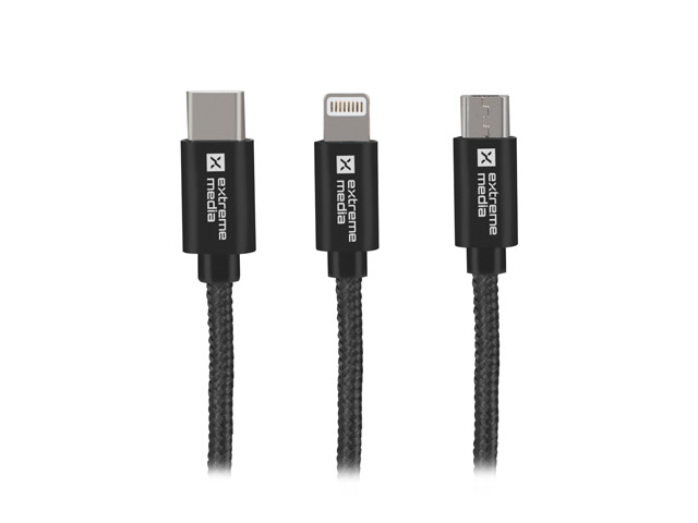 Natec vícekonektorový kabel 3v1 USB Micro + Lightning + USB-C, textiln