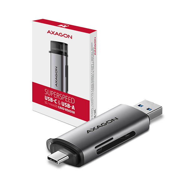 AXAGON CRE-SAC, USB3.2 Gen 1 Type-C + Type-A externí čtečka karet SD/m