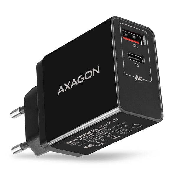AXAGON ACU-PQ22, PD & QC nabíječka do sítě 22W, 2x port (USB-A + USB-C