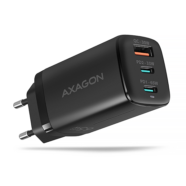 AXAGON ACU-DPQ65, GaN nabíječka do sítě 65W, 3x port (USB-A + dual USB