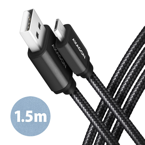 AXAGON BUMM-AM15AB, HQ kabel Micro USB <-> USB-A, 1.5m, USB 2.0, 2.4A,