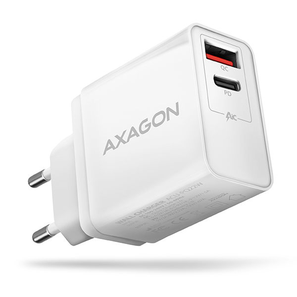 AXAGON ACU-PQ22W, PD & QC nabíječka do sítě 22W, 2x port (USB-A + USB-
