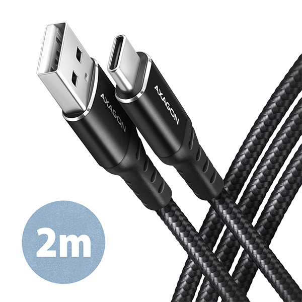 AXAGON BUCM-AM20AB, HQ kabel USB-C <-> USB-A, 2m, USB 2.0, 3A, ALU, op