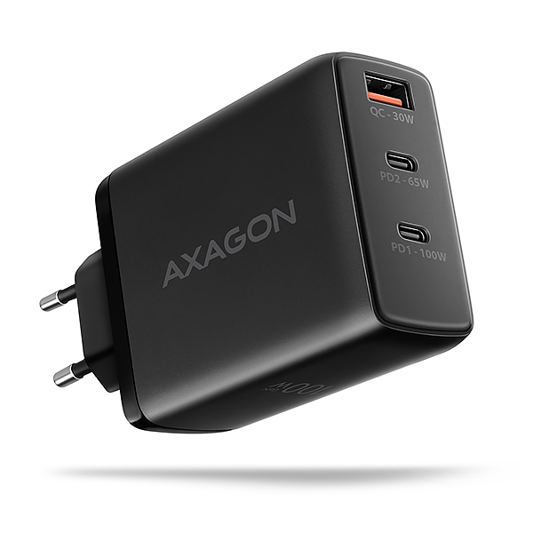 AXAGON ACU-DPQ100, GaN nabíječka do sítě 100W, 3x port (USB-A + dual U