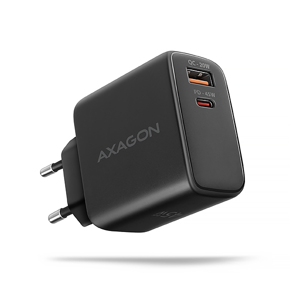 AXAGON ACU-PQ45 GaN nabíječka do sítě 45W, 2x port (USB-A + USB-C), PD