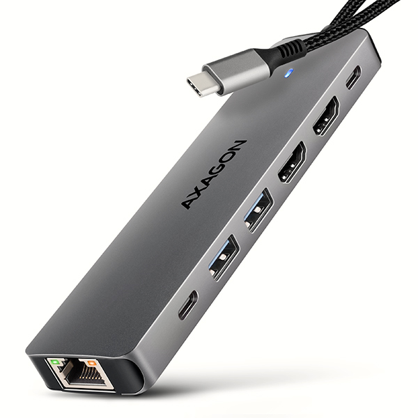 AXAGON HMC-7HX2, USB 5Gbps hub, 2x USB-A, USB-C, 2x HDMI 4k/60Hz, RJ-4