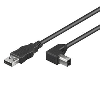 PremiumCord Kabel USB 2.0, A-B, 1m se zahnutým USB-B konektorem 90°