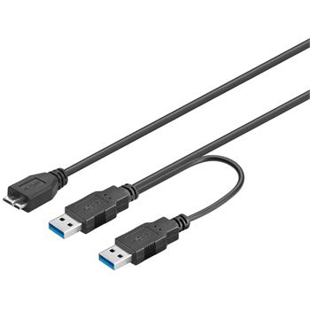 PremiumCord USB 3.0 napájecí Y kabel A/Male + A/Male -- Micro B/Mmale,