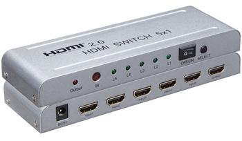 PremiumCord 4Kx2K@60Hz HDMI switch 5:1 kovový s dálkovým ovladačem a n