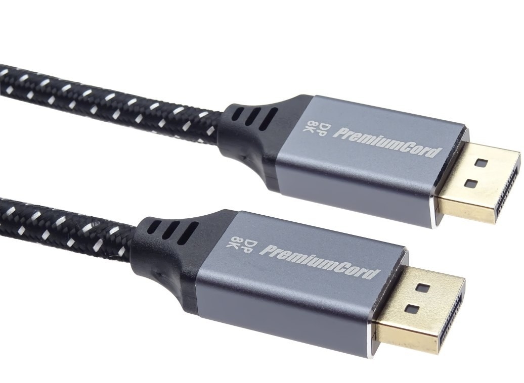 PremiumCord DisplayPort 1.4 přípojný kabel, kovové a zlacené konektory