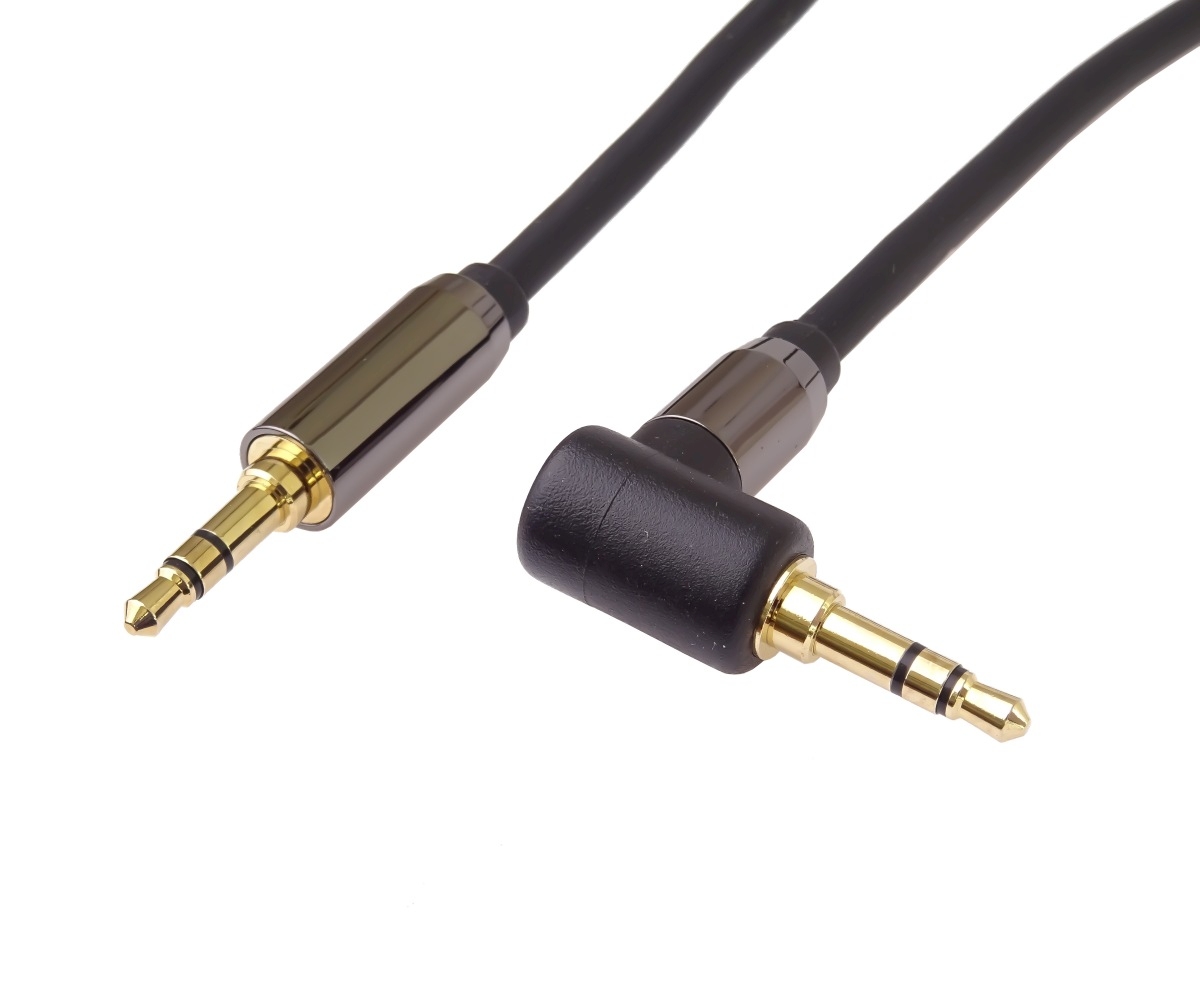 PremiumCord HQ stíněný kabel stereo Jack 3.5mm - Jack 3.5mm zahnutý 90