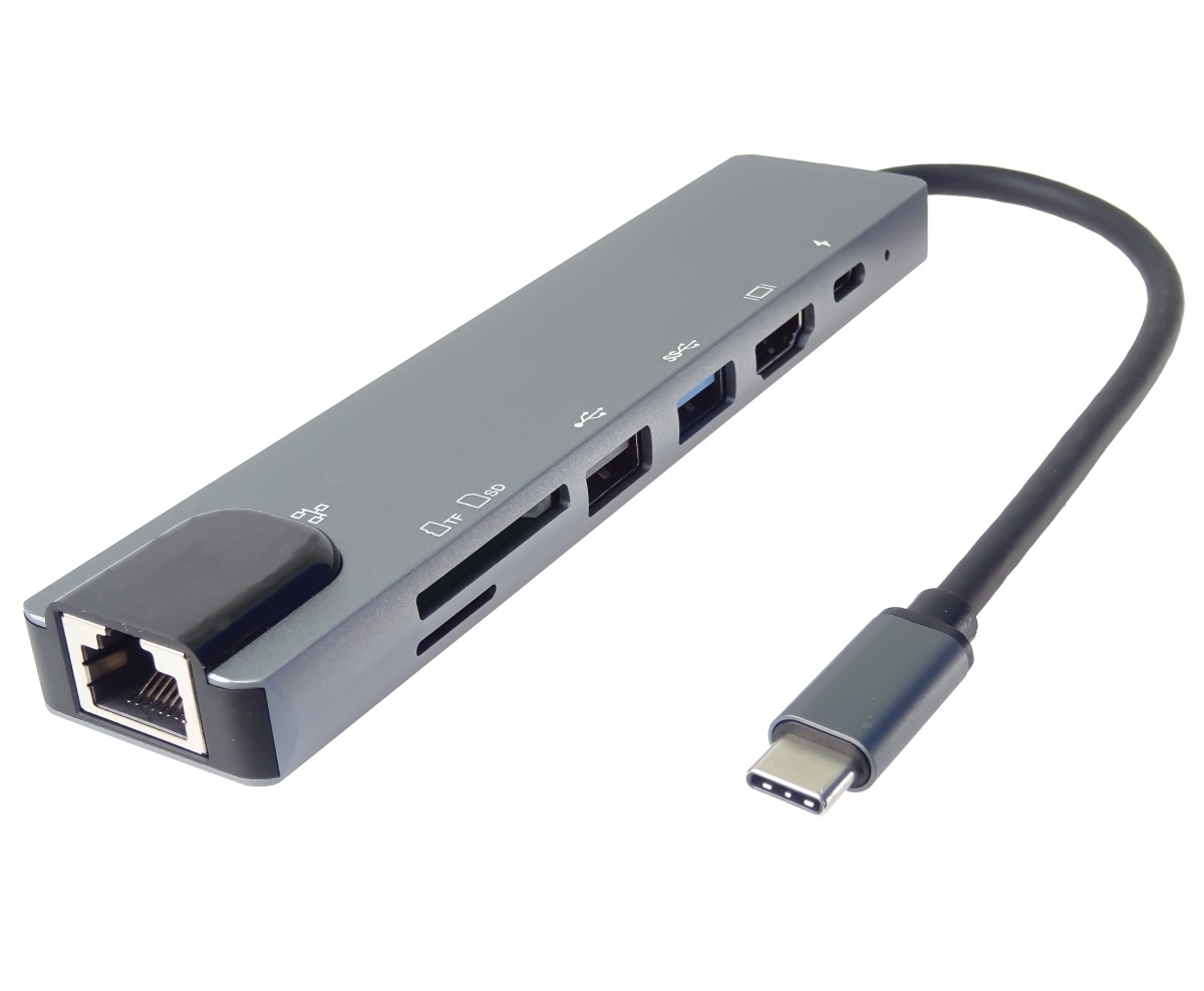PremiumCord USB-C na HDMI + USB3.0 + USB2.0 + PD + SD/TF + RJ45 adapté