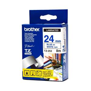 BROTHER laminovaná páska TZE-253/ bílá-modrá/ 24mm