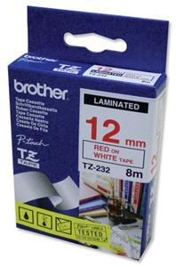 BROTHER laminovaná páska TZE-232/ bílá-červená/ 12mm