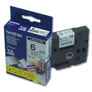BROTHER laminovaná páska TZE-211/ bílá-černá/ 6mm