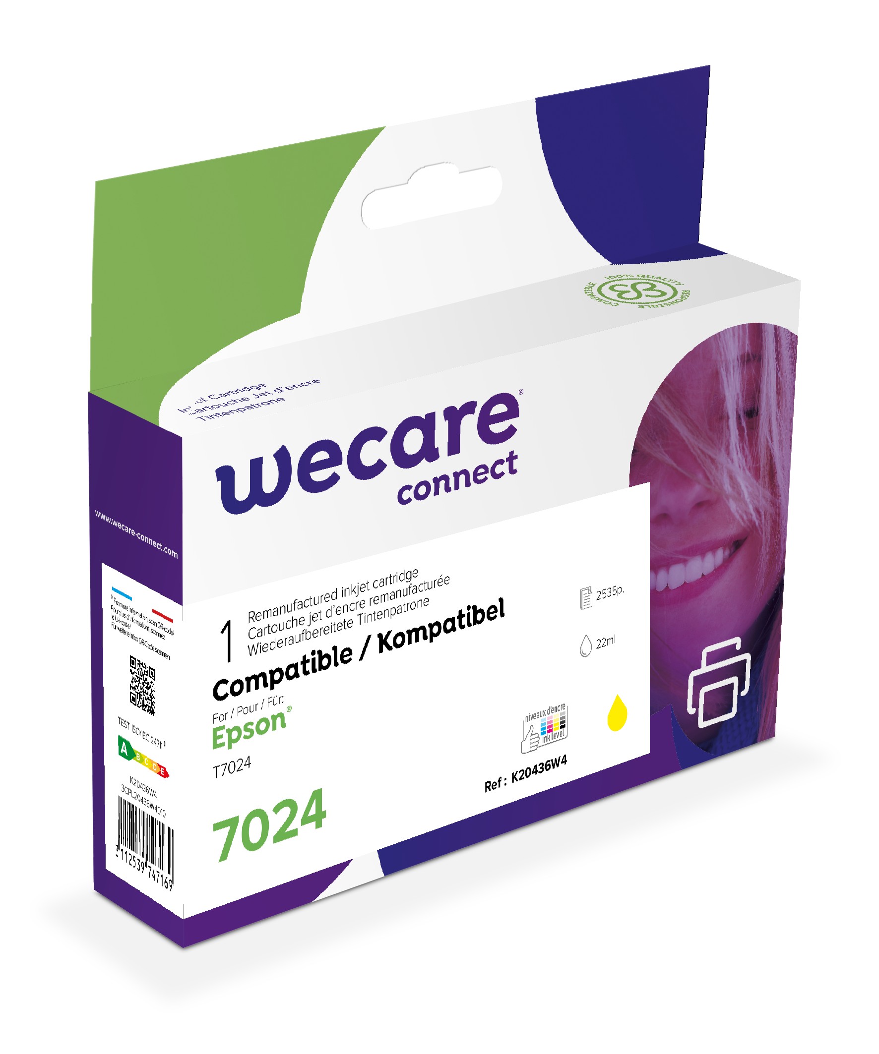 WECARE ARMOR ink kompatibilní s Epson WF4015, T70244010, 22ml, žlutá/y