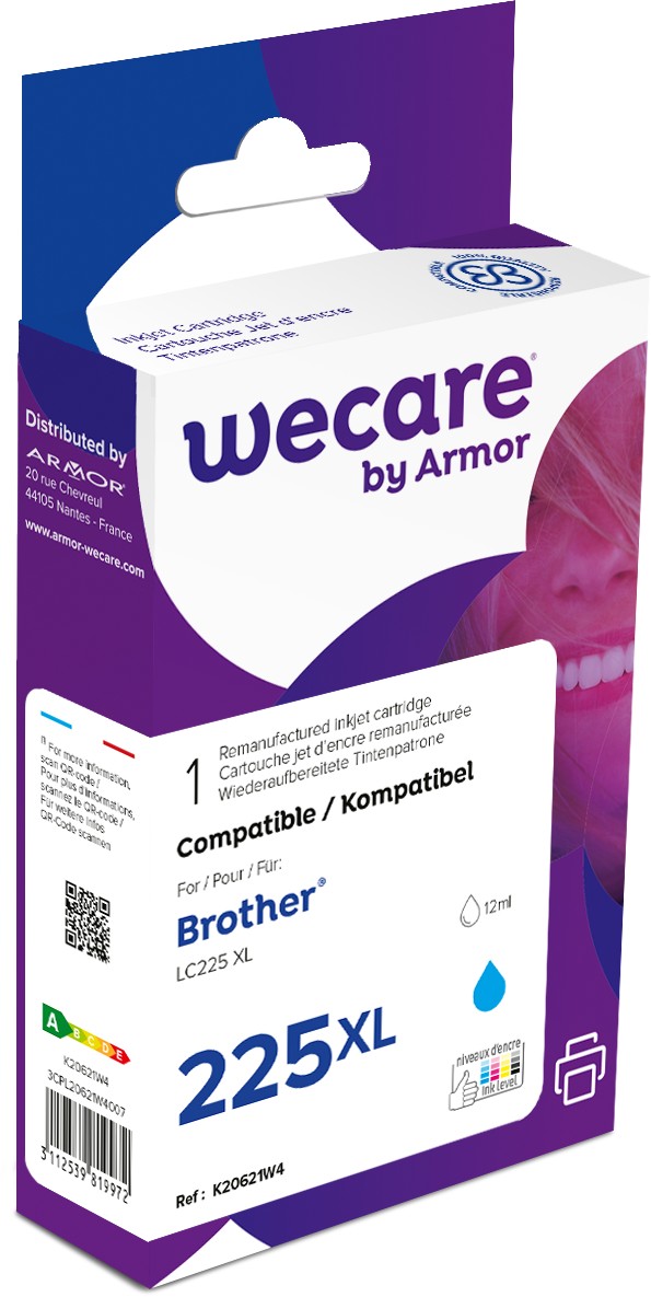 WECARE ARMOR ink kompatibilní s BROTHER LC-225C, modrá/cyan