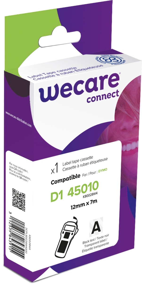 WECARE ARMOR páska kompatibilní s DYMO S0720500,Black/Transparent,12MM