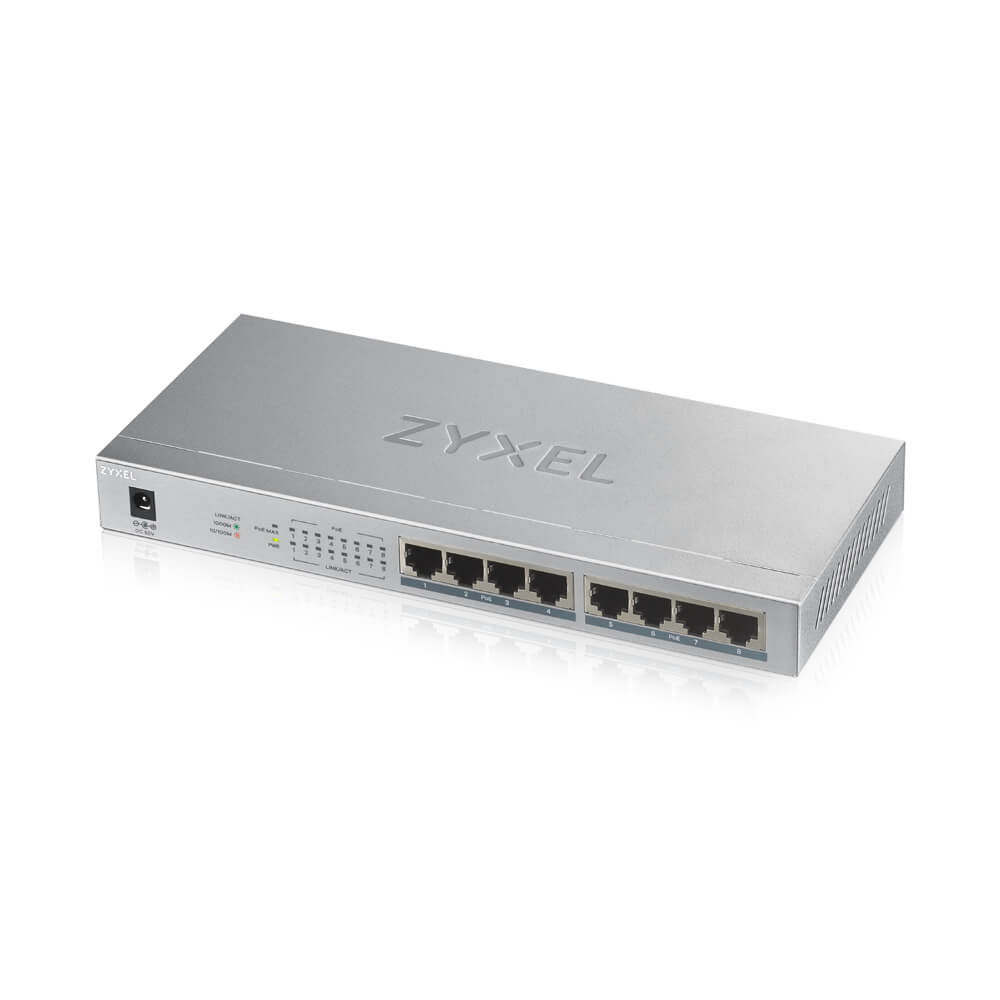 Zyxel GS1008-HP, 8 Port Gigabit PoE+ unmanaged desktop Switch, 8 x PoE