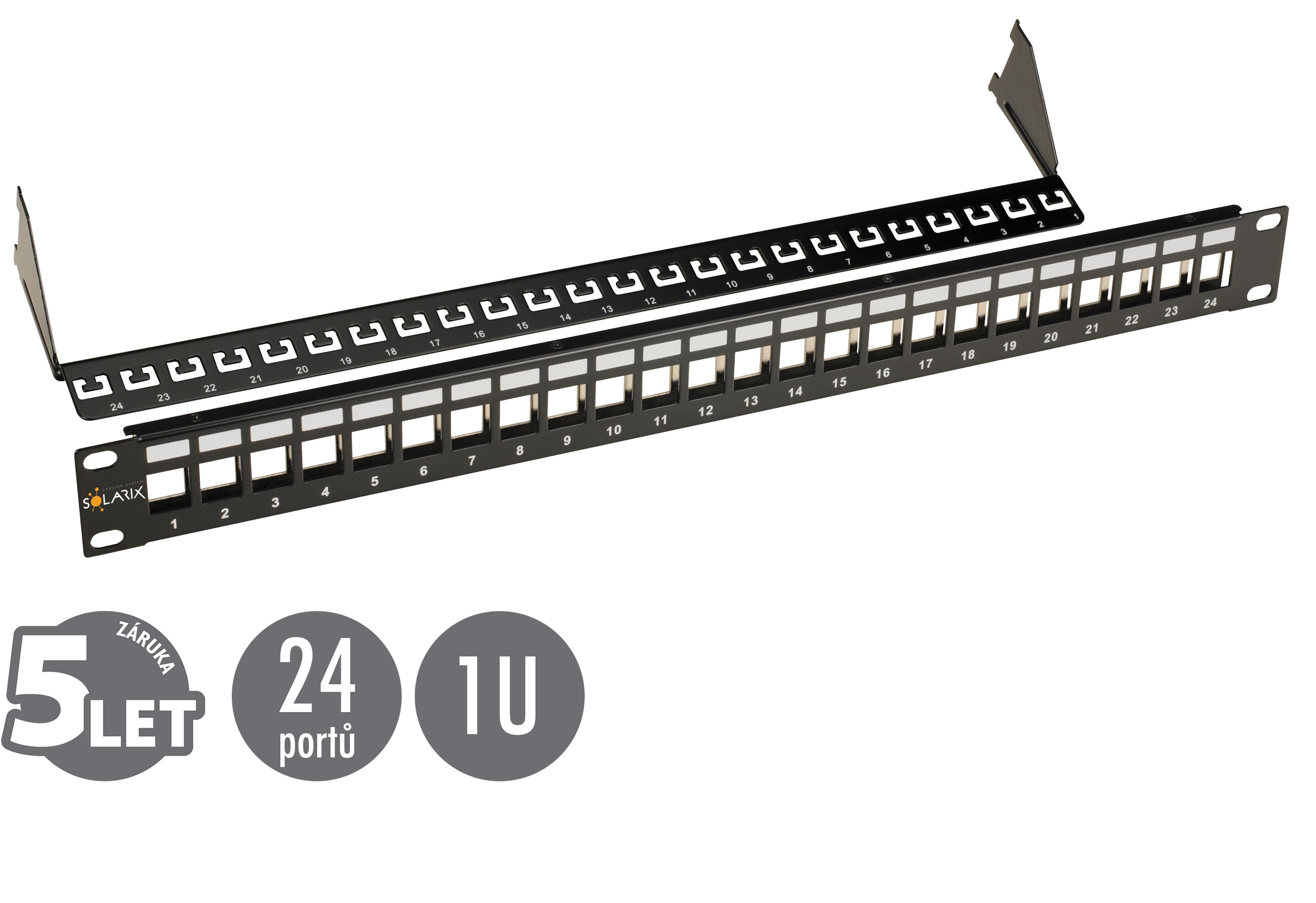 19" modulární neosazený patch panel Solarix 24 portů černý 1U SX24M-0-