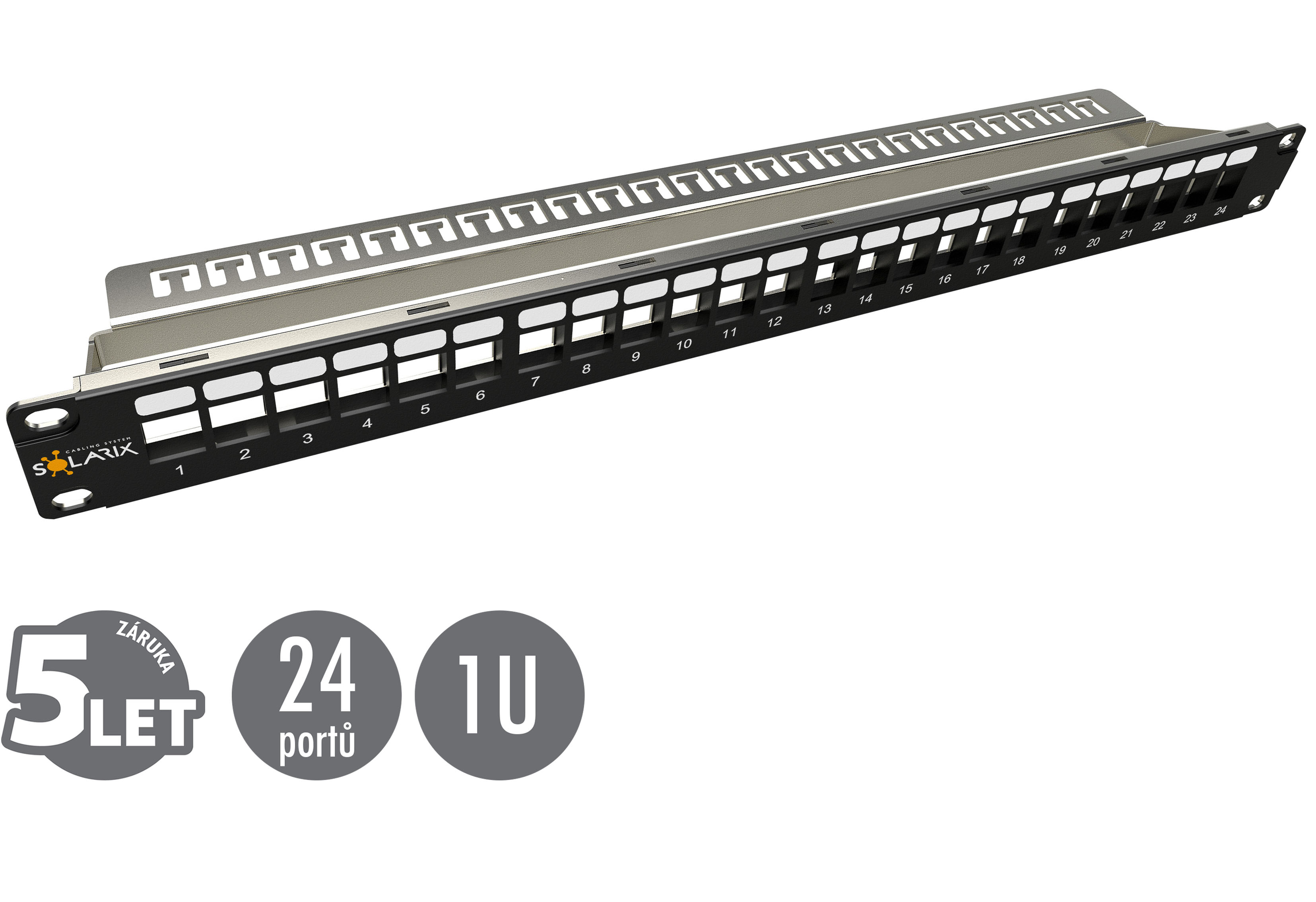 19" modulární neosazený patch panel Solarix 24 portů 1U SX24M-0-STP-BK