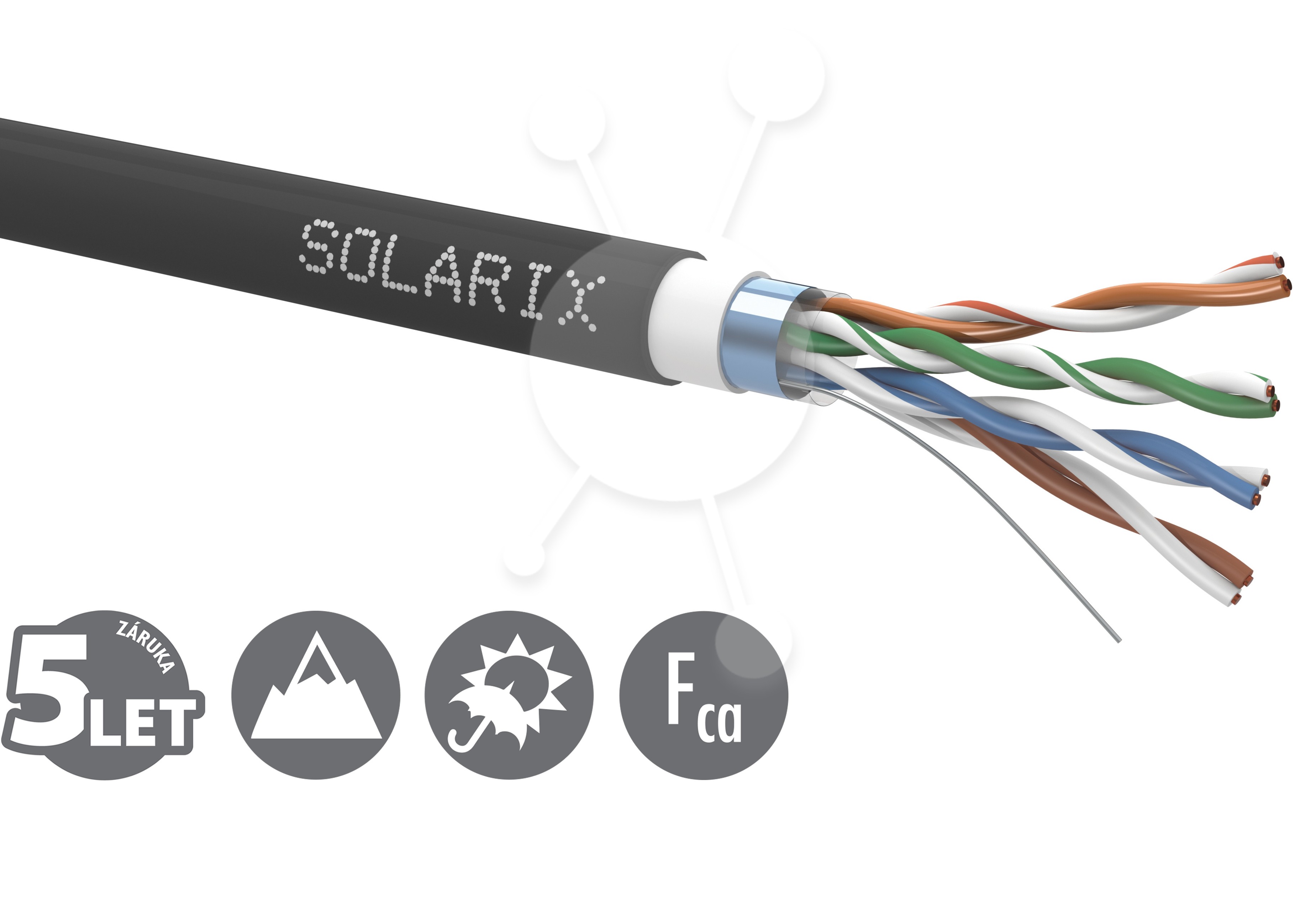 Instalační kabel Solarix CAT5E FTP PVC+PE Fca dvojitý plášť 305m/cívka