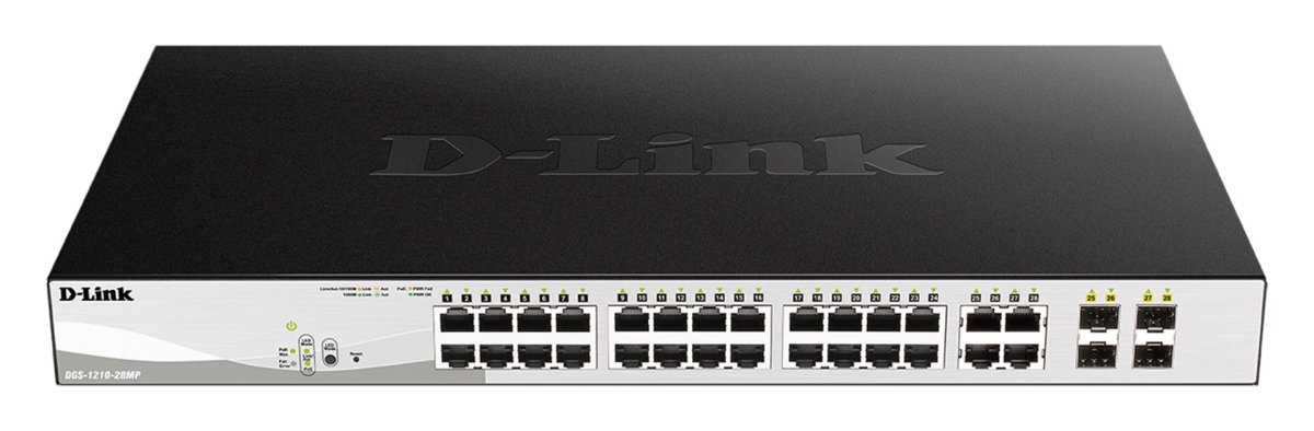 D-Link DGS-1210-28MP L2/L3 Smart+ PoE switch, 24x GbE PoE+, 4x RJ45/SF