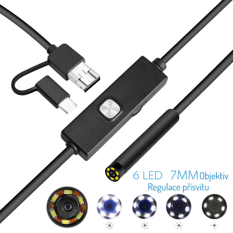 W-Star USB endoskopická kamera průměr 7mm, kabel 5m a zrcátkem i pro m