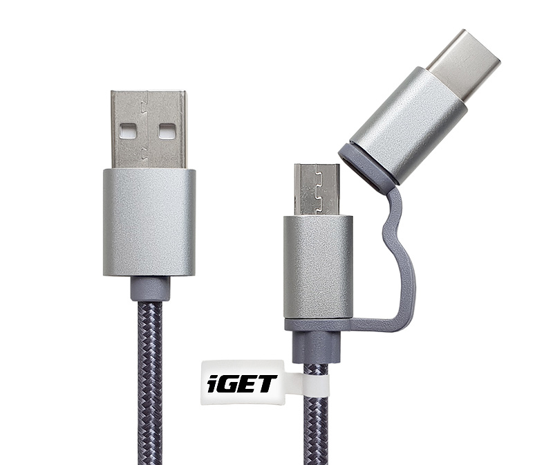 iGET G2V1 - USB kabel Micro USB/ USB - C dlouhý pro veškeré mobilní te