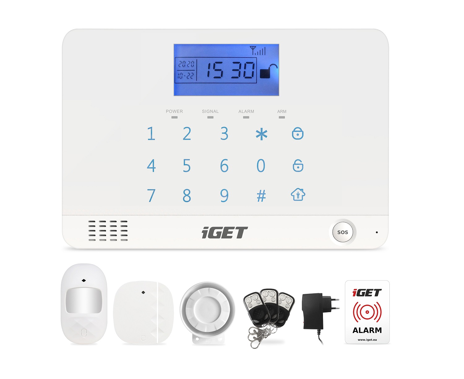 iGET SECURITY M3B - bezdrátový GSM alarm CZ, zasílá SMS/telefonuje,zál