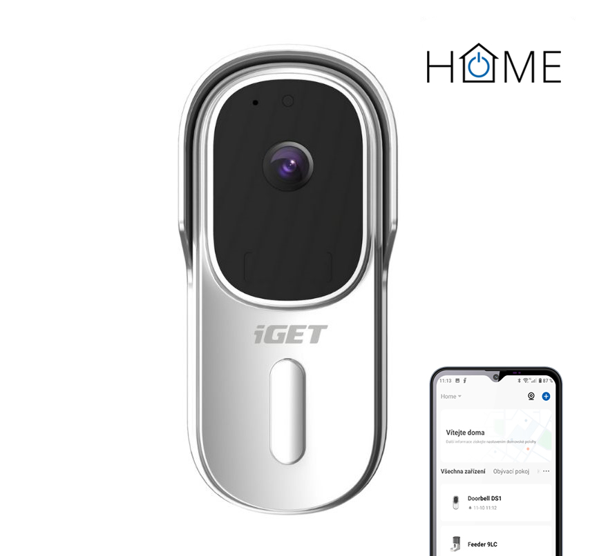iGET HOME Doorbell DS1 White - WiFi bateriový videozvonek, FullHD + !!