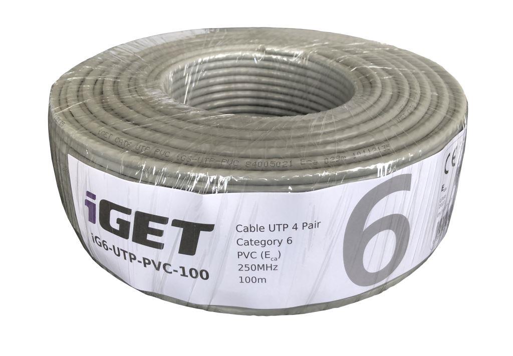 Instalační kabel iGET CAT6 UTP PVC Eca 100m/box, kabel drát, s třídou
