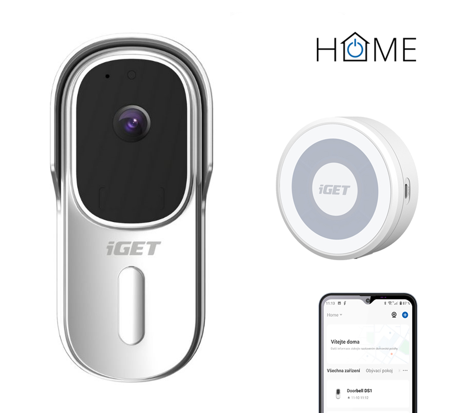 iGET HOME Doorbell DS1 White + CHS1 White - WiFi bateriový videozvonek