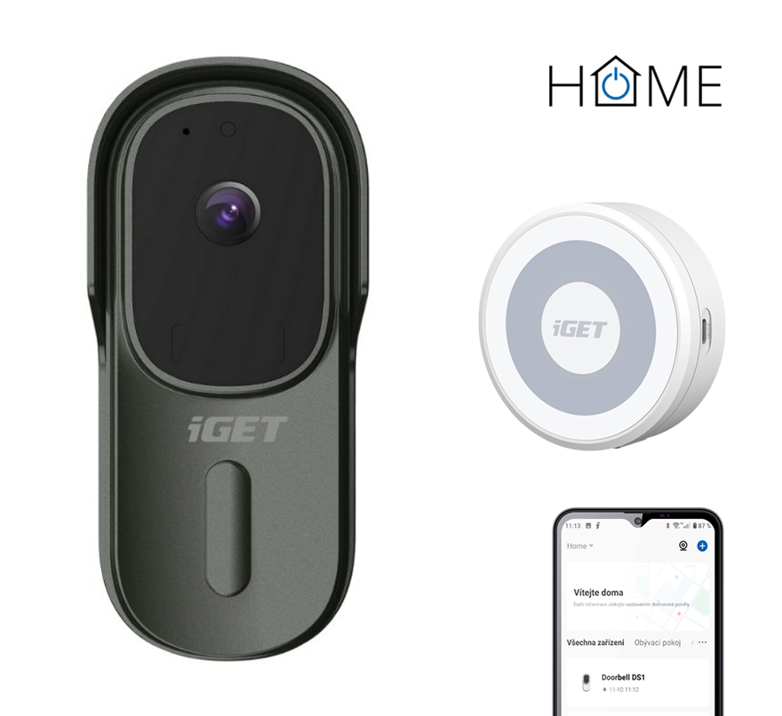 iGET HOME Doorbell DS1 Anthracite + CHS1 White - WiFi bateriový videoz