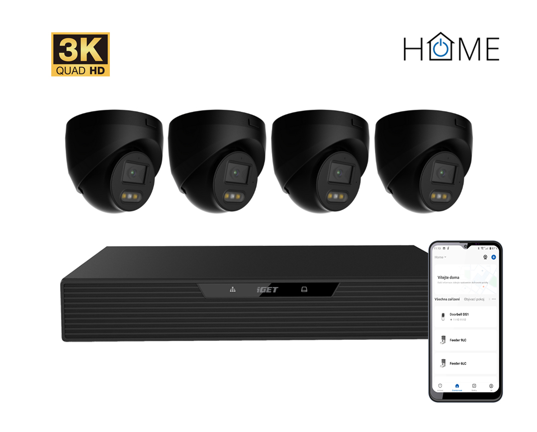 iGET HOME N85P4 - kamerový NVR PoE set 3K rozlíšenie, 8CH NVR + 4x kam
