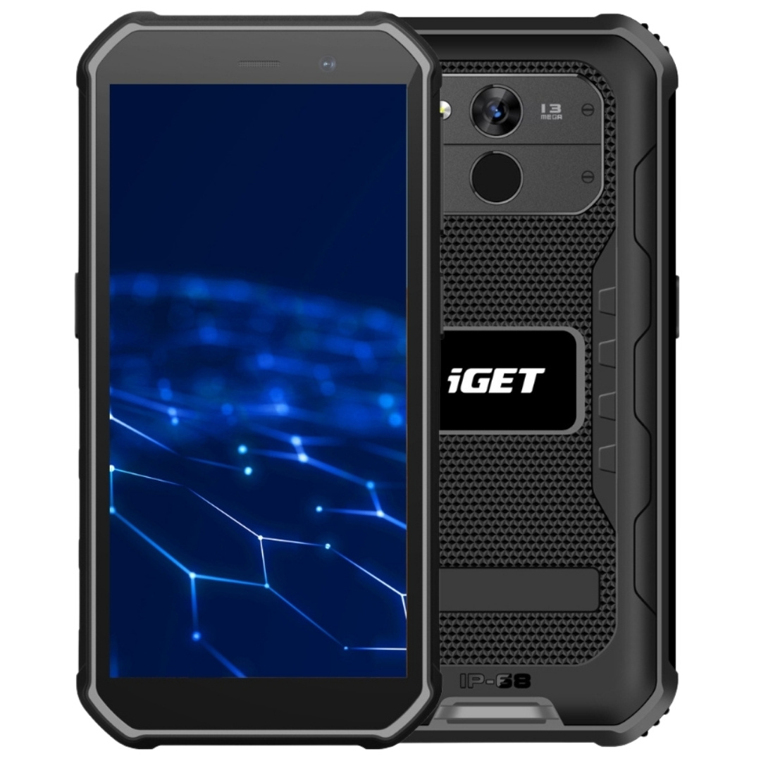 iGET T1 6 + 128 Black - odolný mobilný telefón