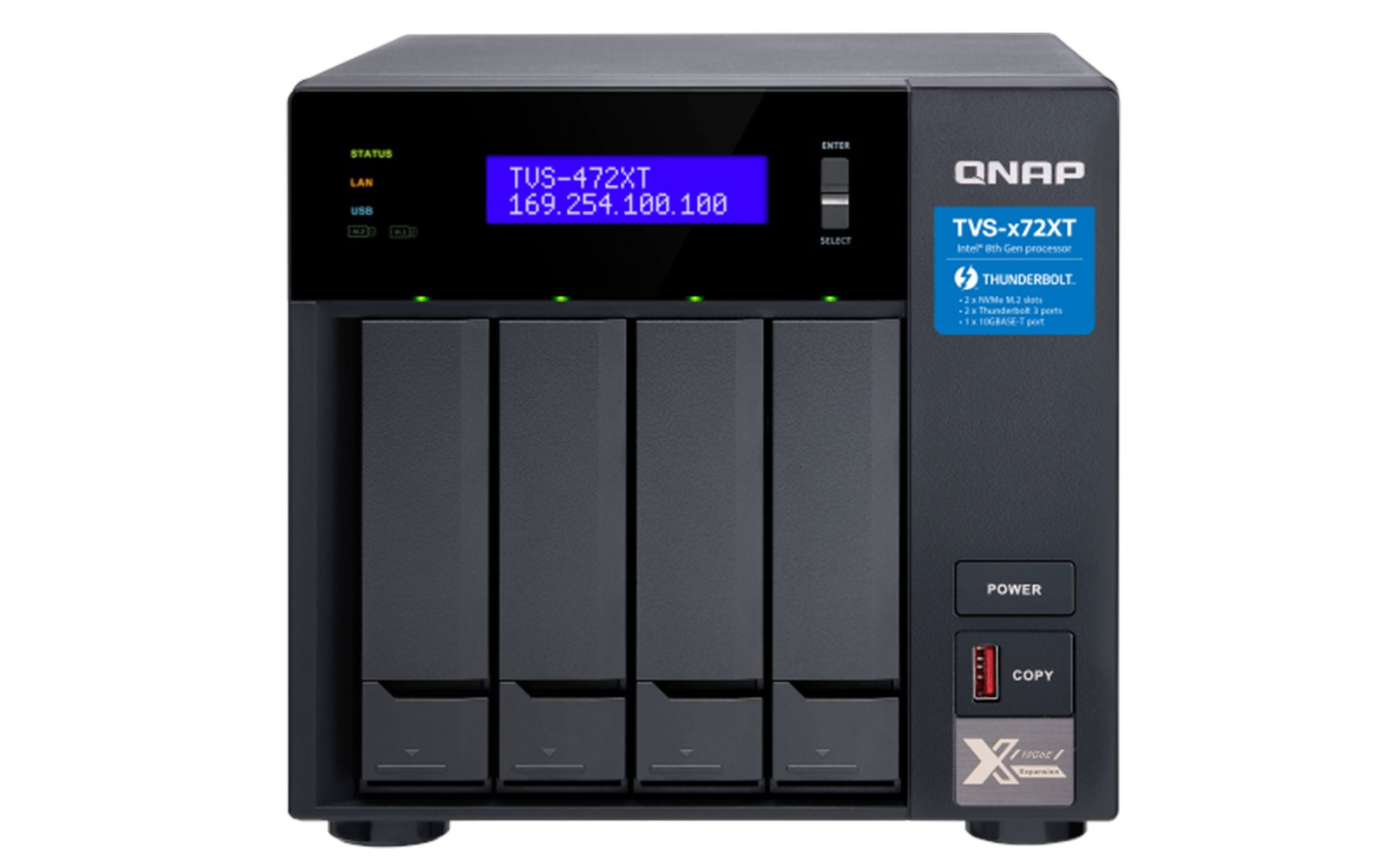 QNAP TVS-472XT-i3-4G (3,1GHz / 4GB RAM / 4x SATA / 2x M.2 NVMe slot /
