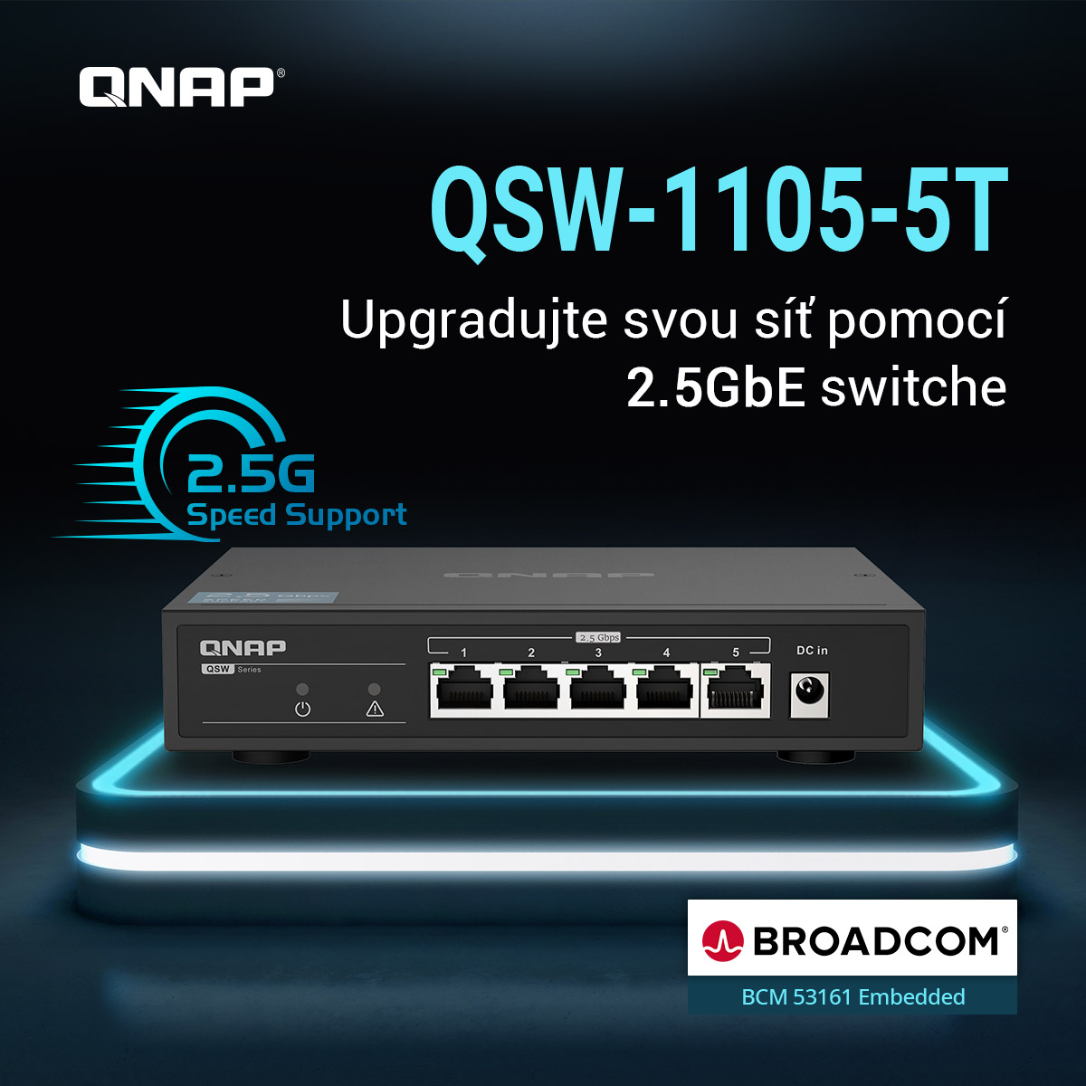 QNAP switch QSW-1105-5T (5x 2,5GbE port, pasiv. chlazení, 100M/ 1G/ 2,