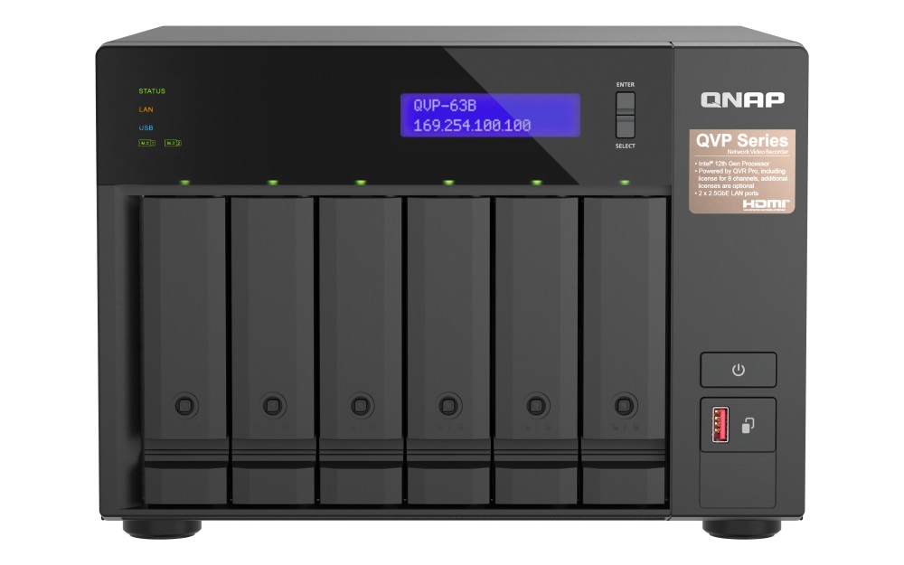 QNAP NVR QVP-63B (4core 4,3GHz, 16GB RAM, 6xSATA, 2xGbE, 2xM.2 NVMe Ge